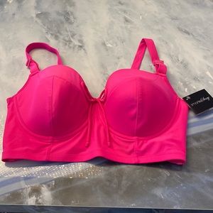 💖Smart & Sexy Hot Pink Underwire Longline Swimsuit Top Bikini 👙